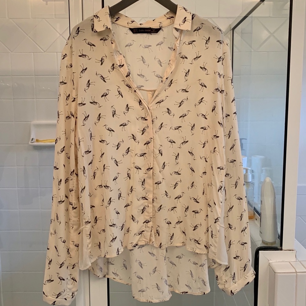 Zara Bird Pattern Button-Down Shirt